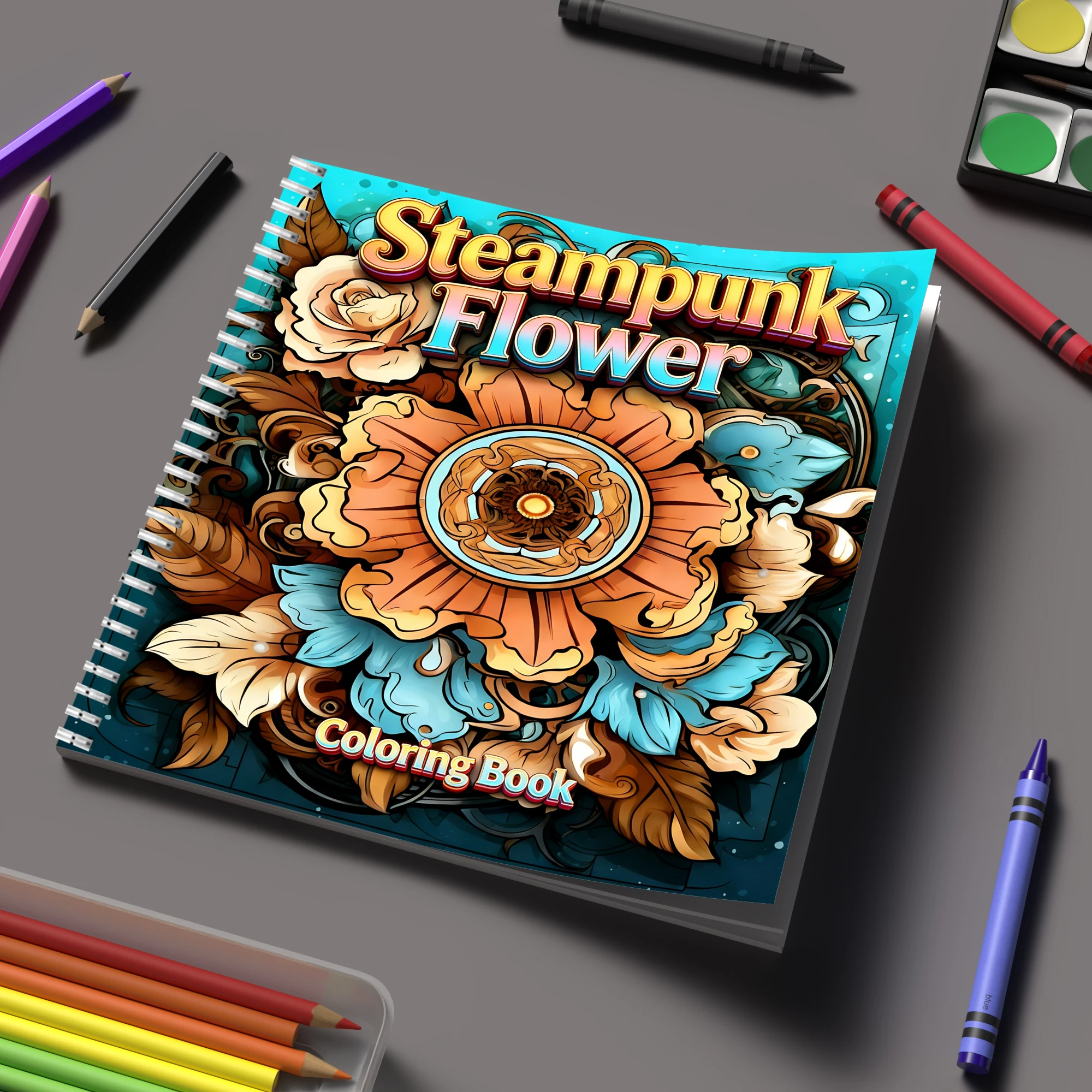 Flower Supplies - Libro para colorear de flores steampunk